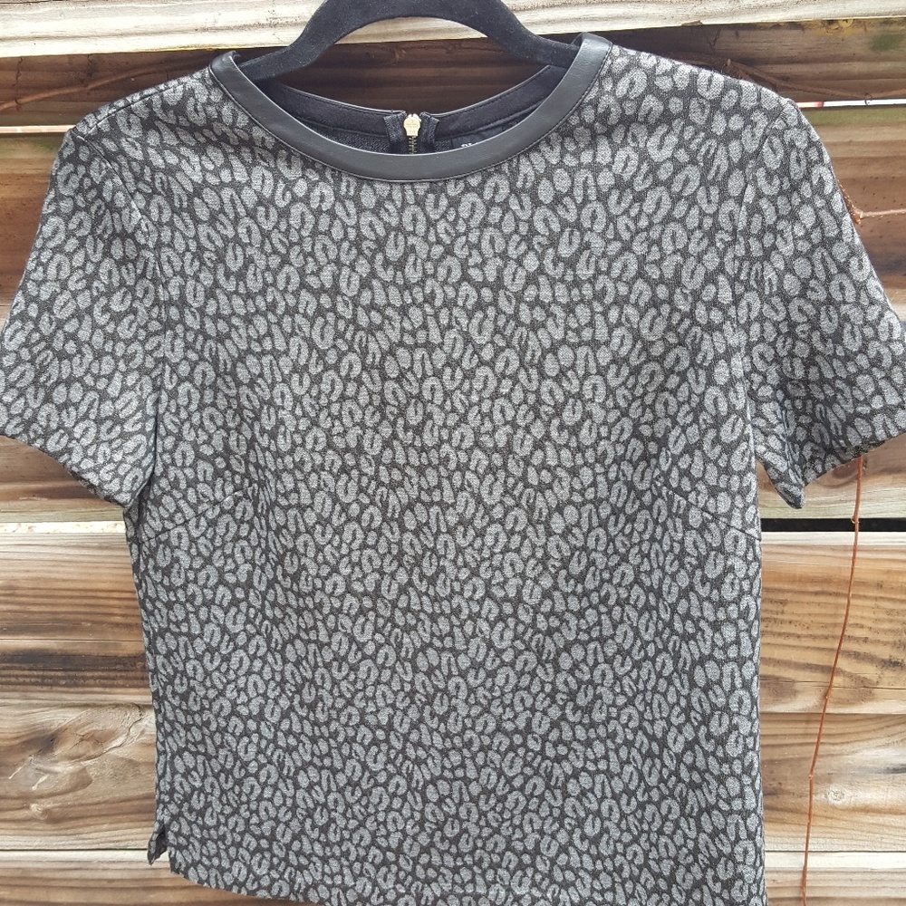 Black Saks Fifth Avenue Leather Trimmed Shirt